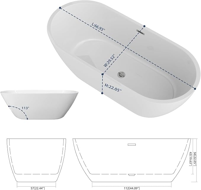 Sarlai 67 Inch Acrylic Freestanding Soaking Bathtub Contemporary Soaking White - Image 9