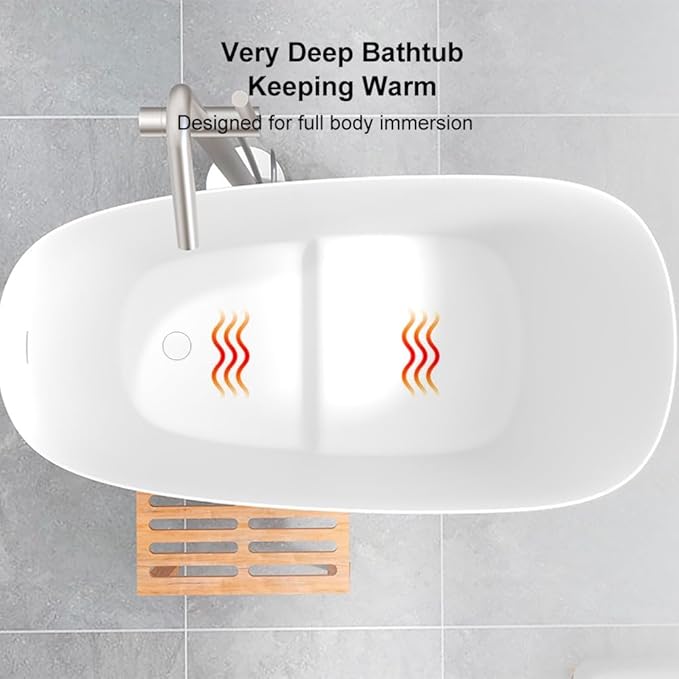 Japanese Soaking Bathtub 47'' Oblique Freestanding Tub Stone Resin Deep Soaking - Image 2
