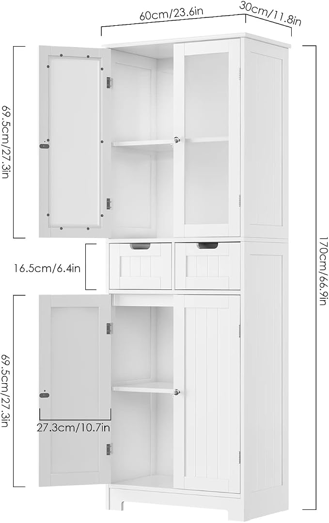HORSTORS 67" Tall Bathroom Storage Cabinet, Freestanding Linen Cabinet - Image 2