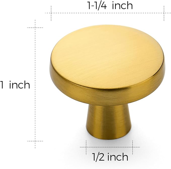 Ravinte 5 Pack Drawer Pulls 1-1/4 Inch Brushed Brass Kitchen Cabinet Knobs - Image 3