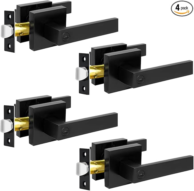 KAMOTA Privacy Door Levers, 4 Pack Matte Black Door Handles Bed and Bath Door by KAMOTA