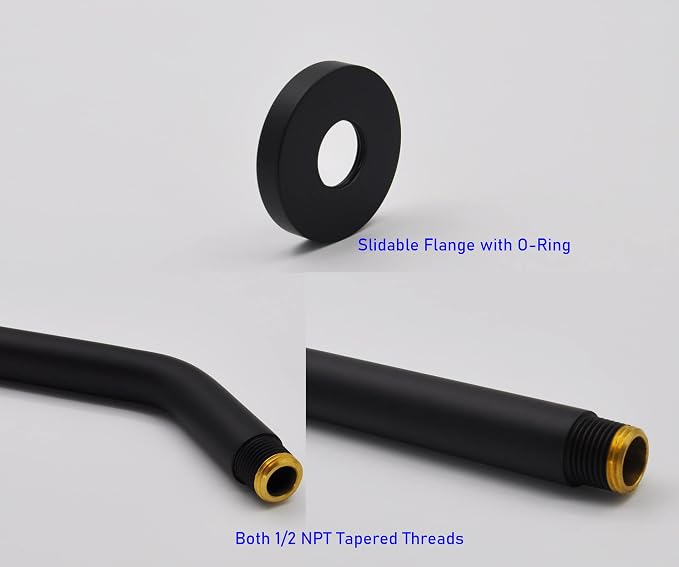 Aquaiaw Shower Arm and O-Ring Flange, 6 inch, Solid Brass, Both 1/2 NPT Tapered - Image 4
