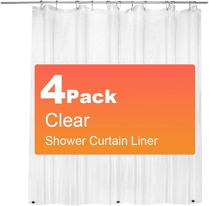 4 Pack PEVA Plastic Shower Curtain Liner Premium Light Weight 72" x 72" Clear by ZEMAHOME