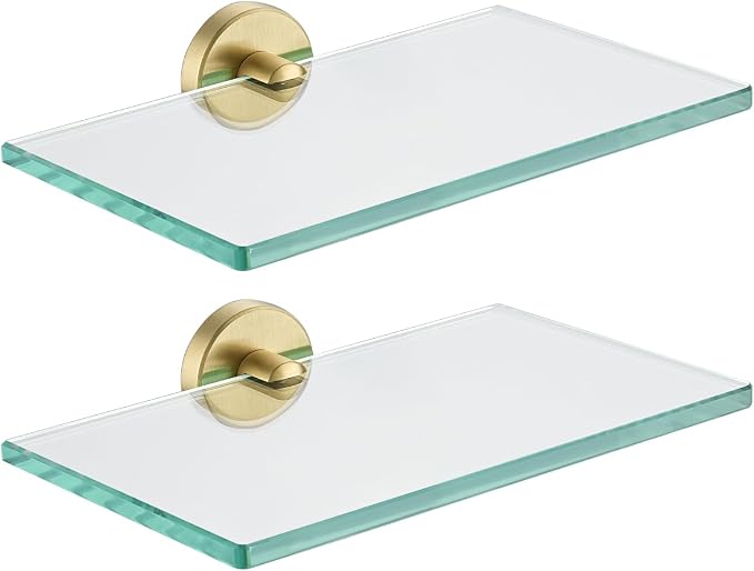 JQK Bathroom Glass Shelf Gold, Tempered Glass Shower Storage 8 by 5 inches by Homeimprovement