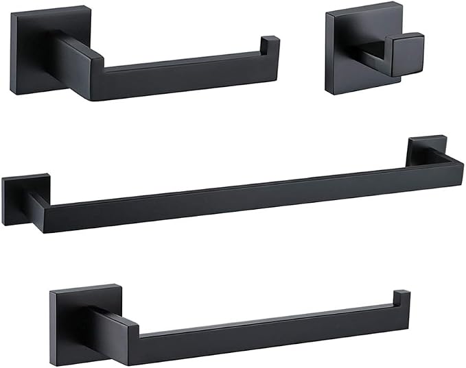TURS 4 Pieces Bathroom Hardware Accessories Set Matte Black 16 Inch Towel Bar by TURS
