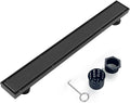 Offset Linear Shower Drain, Brushed 304 Stainless Steel Side Outlet Black by Elefloom