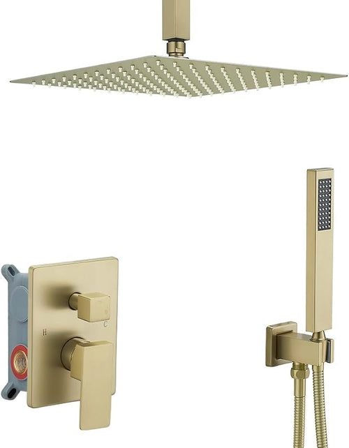 12 Inch Brushed Gold Ceiling Mount Shower System Bathroom Luxury Rain Mixer by YCAIKOI
