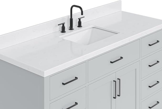 ARIEL Hepburn 66" Grey Bathroom Vanity, 1.5" Edge Carrara Quartz Countertop & - Image 6