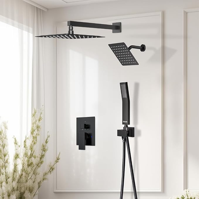 Shower Faucet Set Matte Black Shower System, STARBATH 12+6" Dual Rain Shower - Image 6
