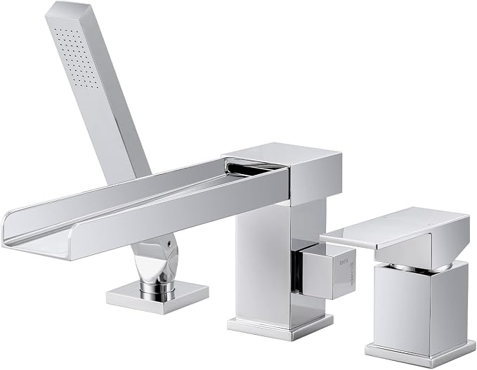 Waterfall Roman Tub Filler Faucet, Deck Mount Bathtub Filler by ALEASHA
