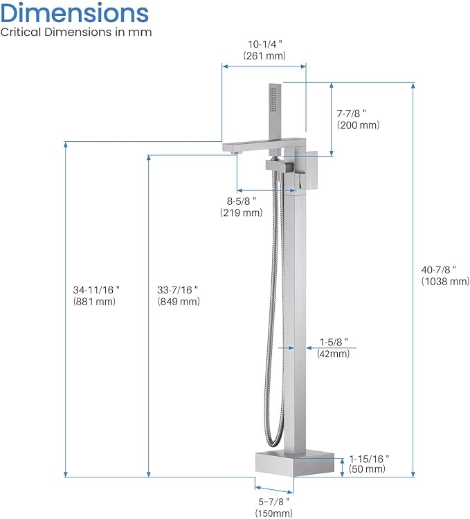 KIBI Cube Brushed Nickel Freestanding Bathtub Faucet ‑ Floor‑Mounted Brass Tub - Image 9