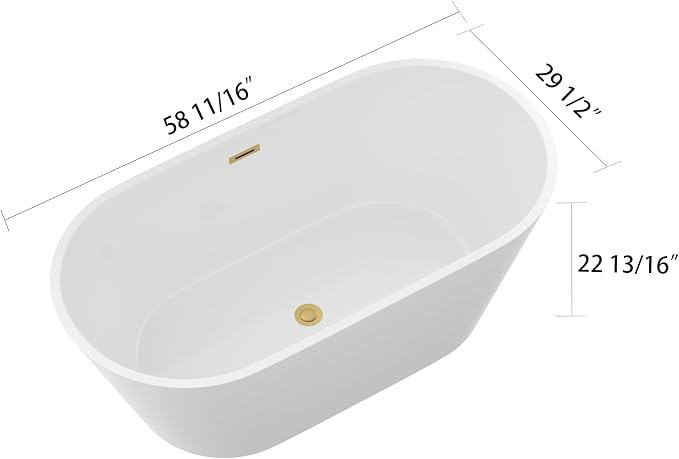 Logmey 59 In White Acrylic Freestanding Bathtub Oval Shape Soaking Tub - Image 4
