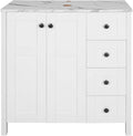 32" White Bathroom Vanity with Marble Texture Top and 4 Drawers, Modern by Solidee