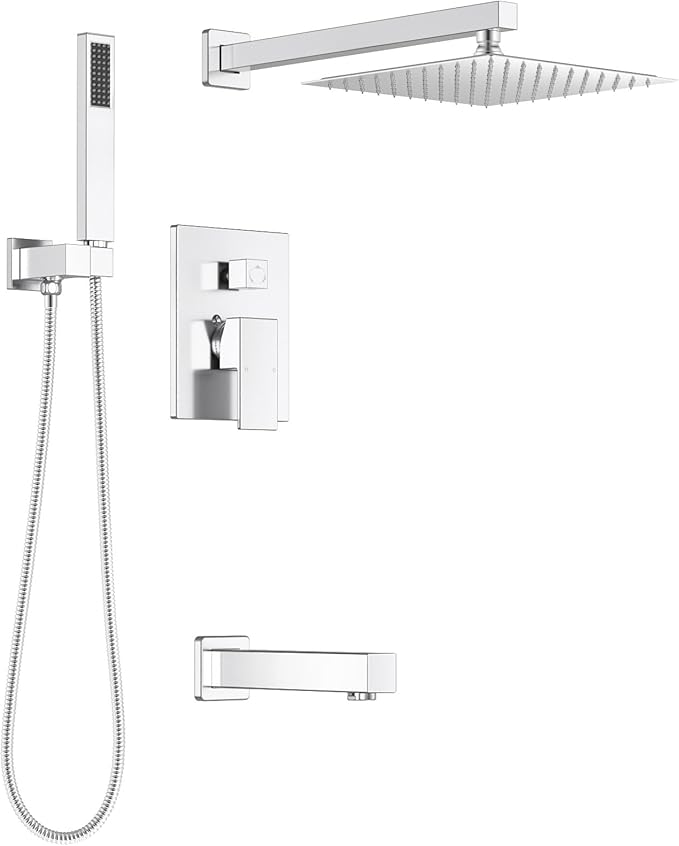 Lava Odoro Modern 3-Setting Square Shower and Tub Faucet Set by LavaOdoro