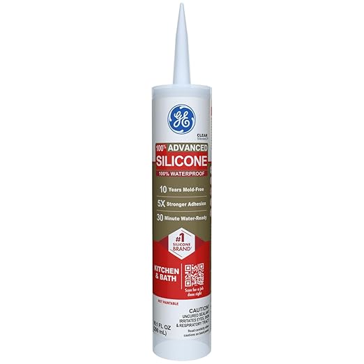 GE Advanced Silicone Caulk for Kitchen & Bathroom, 10 fl oz Cartridge, 1 Pack by GE