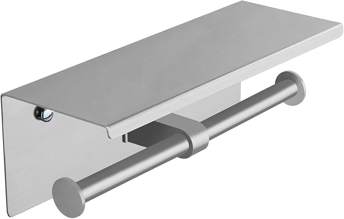 BGL Toilet Paper Holder with Shelf Brushed Nickel Double Head Toilet Tissue - Image 2