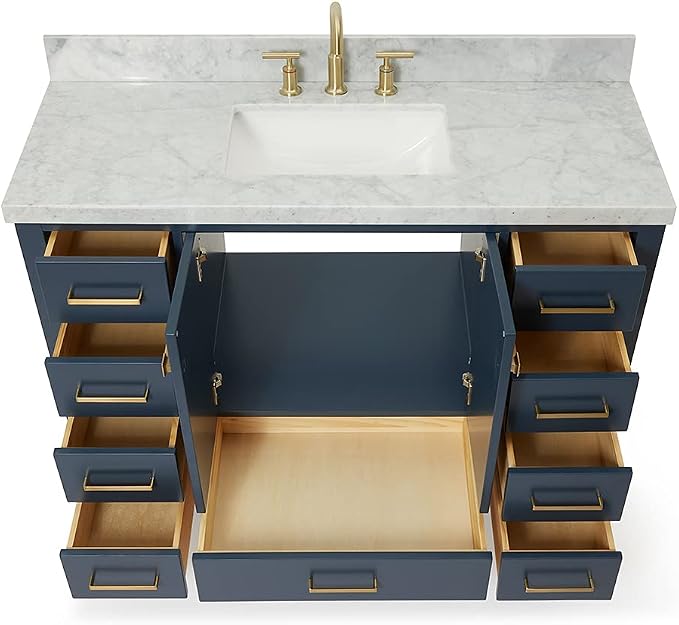 ARIEL 49" Midnight Blue Bathroom Vanity 1.5" Edge Italian Carrara Marble - Image 6