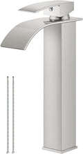 Airuida Vessel Sink Faucet Brushed Nickel, Tall Waterfall Bathroom Single by Airuida