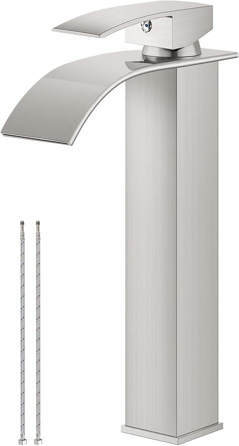 Airuida Vessel Sink Faucet Brushed Nickel, Tall Waterfall Bathroom Single by Airuida