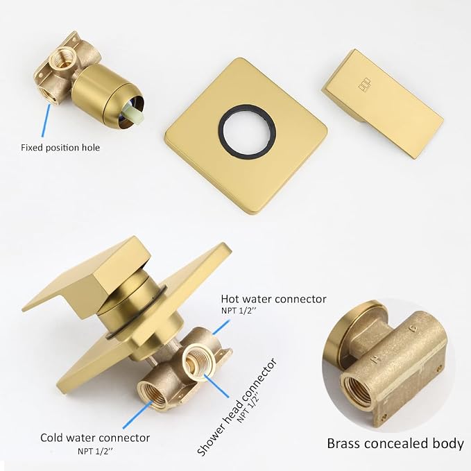 POP SANITARYWARE Shower Faucet Set Brushed Gold Bathroom Rainfall 8 Inch Shower - Image 5