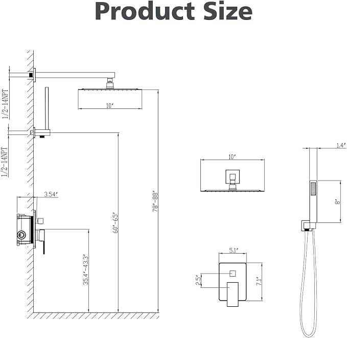 Gabrylly Shower System, High-Pressure 10" Stainless Steel Rain Showerhead - Image 7