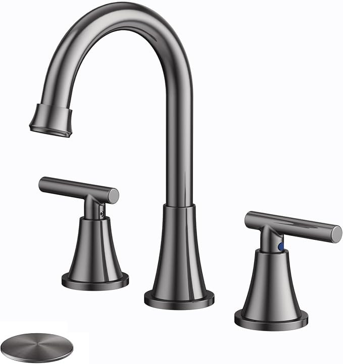Bathroom Faucets for Sink 3 Hole, Hurran 8 inch Widespread Brushed Grey by Hurran