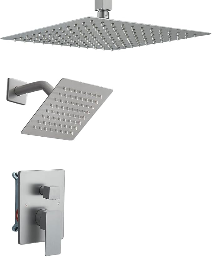 Shower Faucet Set Brushed Nickel Shower System, Ceiling Mount 10 Inch Shower by YCAIKOI