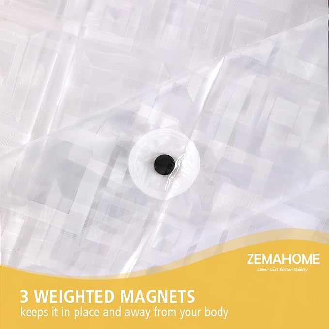 Thin 3D EVA Shower Curtain Liner Geometric, 72x72 Premium Light Weight Clear - Image 4