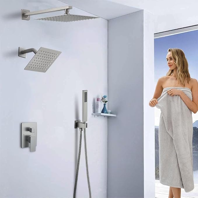 Shower Faucet Set Brushed Nickel Shower System, Knob Switch Diverter Shower - Image 2