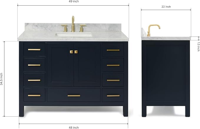 ARIEL 49" Midnight Blue Bathroom Vanity 1.5" Edge Italian Carrara Marble - Image 2