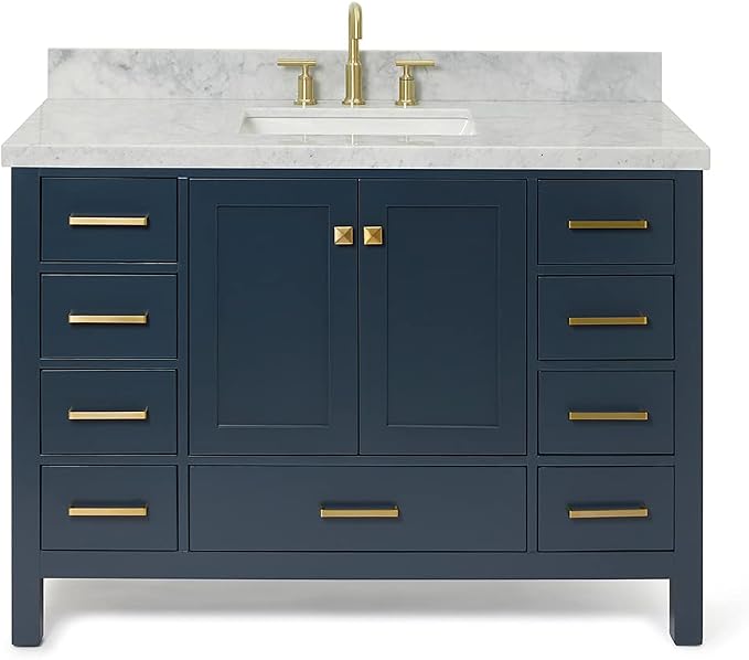 ARIEL 49" Midnight Blue Bathroom Vanity 1.5" Edge Italian Carrara Marble by Ariel