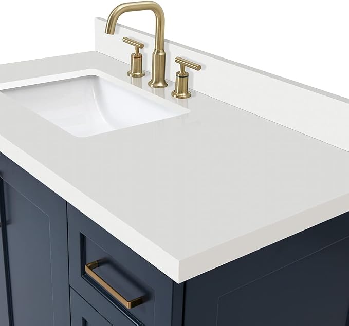 ARIEL 43" Midnight Blue Bathroom Vanity, 1.5" Edge Pure White Quartz Countertop - Image 5