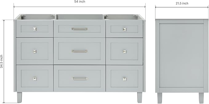 ARIEL Monroe 54 inch Bathroom Vanity Without Sink in Grey, Bathroom Base Cabinet - Image 3
