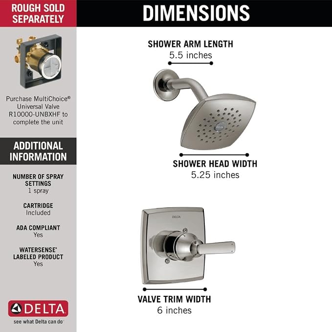 Delta Ashlyn 14 Series Shower Faucet Set, Brushed Nickel Shower Head and Handle - Image 3