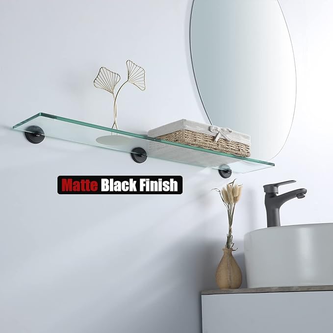 JQK Bathroom Glass Shelf Black, Tempered Glass Shower Storage 30 by 5 inches - Image 4