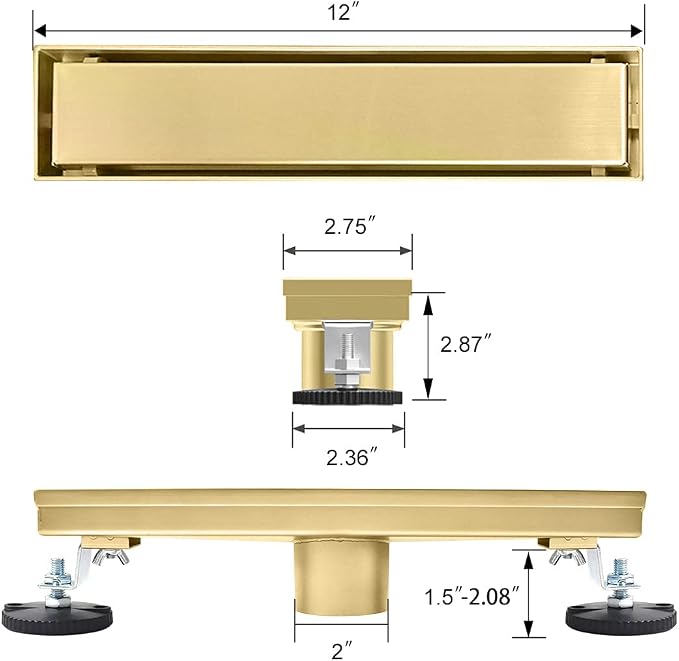 Linear Shower Drain, 12 inch Gold Drain - Image 7