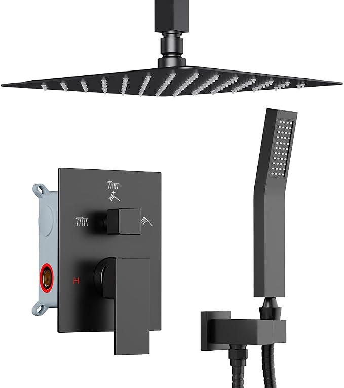 Shower Faucet Set Matte Black Shower System, Starbath 8" Rain Shower Head and by STARBATH