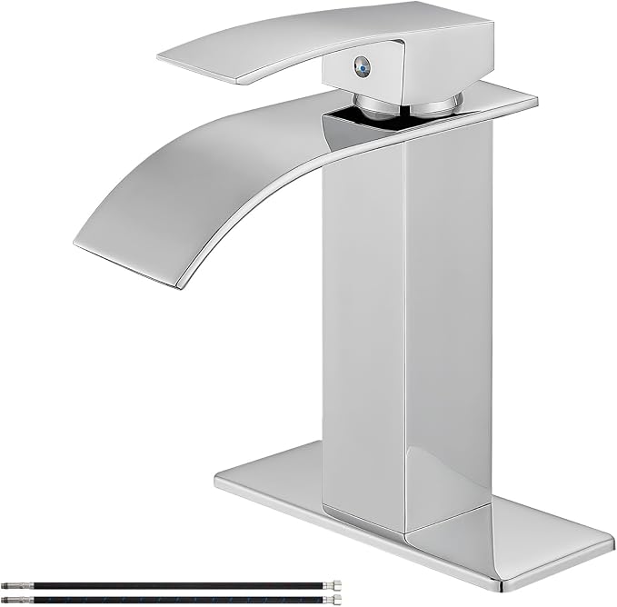 Airuida Chrome Polish Waterfall Spout Bathroom Faucet Single Handle Single Hole by Airuida