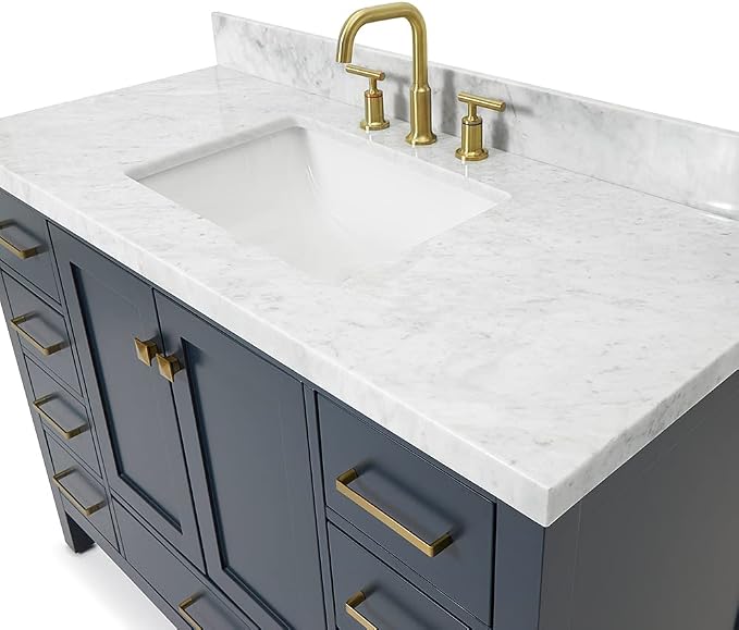 ARIEL 49" Midnight Blue Bathroom Vanity 1.5" Edge Italian Carrara Marble - Image 7