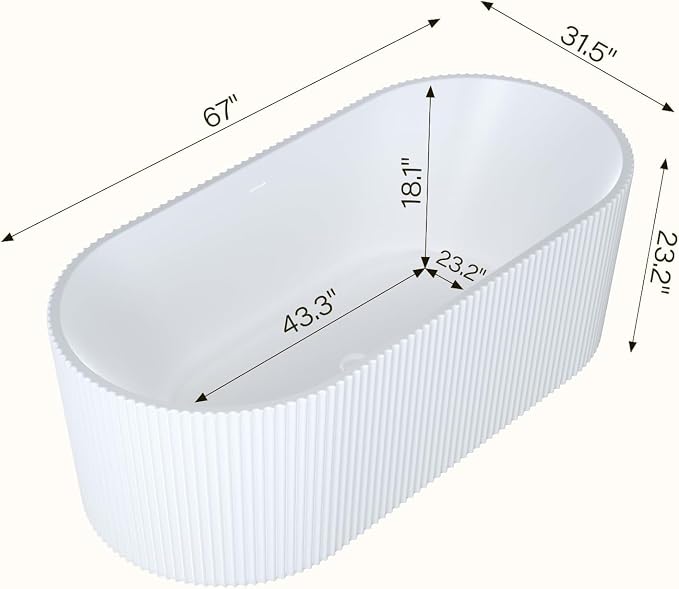Acrylic Freestanding Bathtub, Deep Soaking Stripe Tub - Image 5