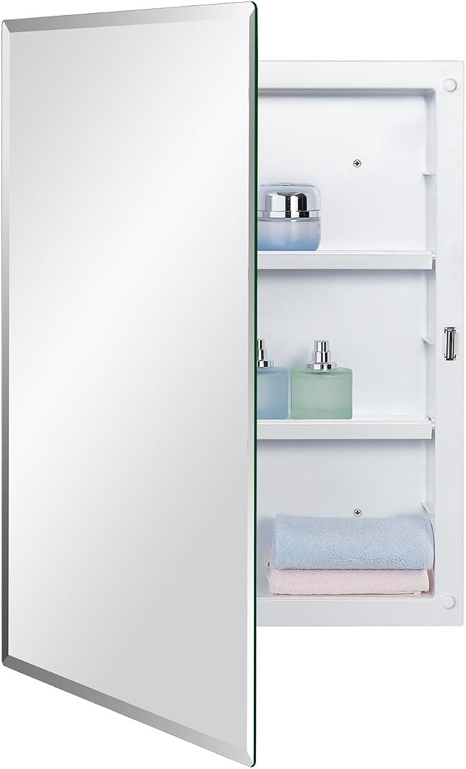 Plastic Bathroom Medicine Mirror Cabinet 16 x 22 inch, Surface and Recessed by MedicineCabinetsMirrors