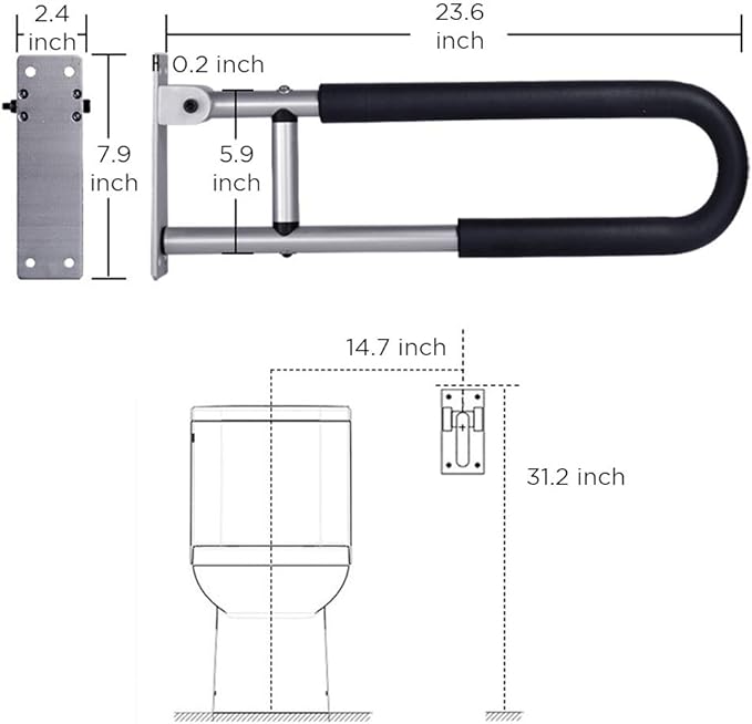 Handicap Grab Bars Rails 23.6 Inch Toilet Handrails Bathroom Safety Bar Hand - Image 2