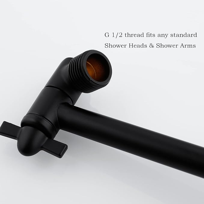 10 Inch Matte Black Shower Arm, Durable Solid Brass Black Shower Head Extension - Image 2