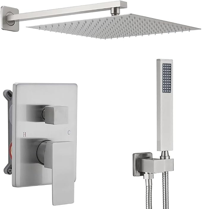Shower Faucet Combo Set with Shower Spray Wand Large 12 Inch Shower Head by ANNAZOMBATHROOM