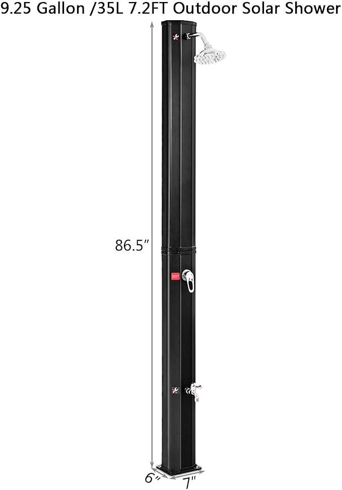 Giantex 7.2Ft 9.3 Gallon 2-Section Solar Heated Shower W/Shower Head Outdoor - Image 8