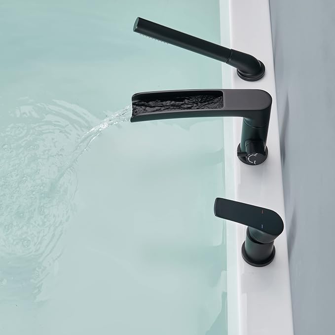 Waterfall Roman Tub Faucet Black Deck Mount Bathtub Faucets Brass Tub Filler - Image 5