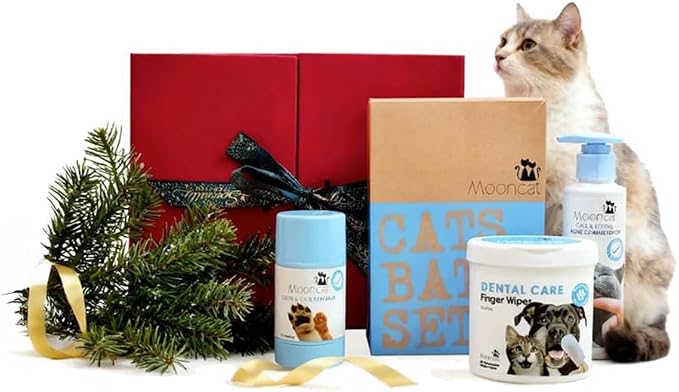 Mooncat Waterless Shampoo, Paw Balm & Dental Wipes – Cat Grooming Kit – Best by Mooncat