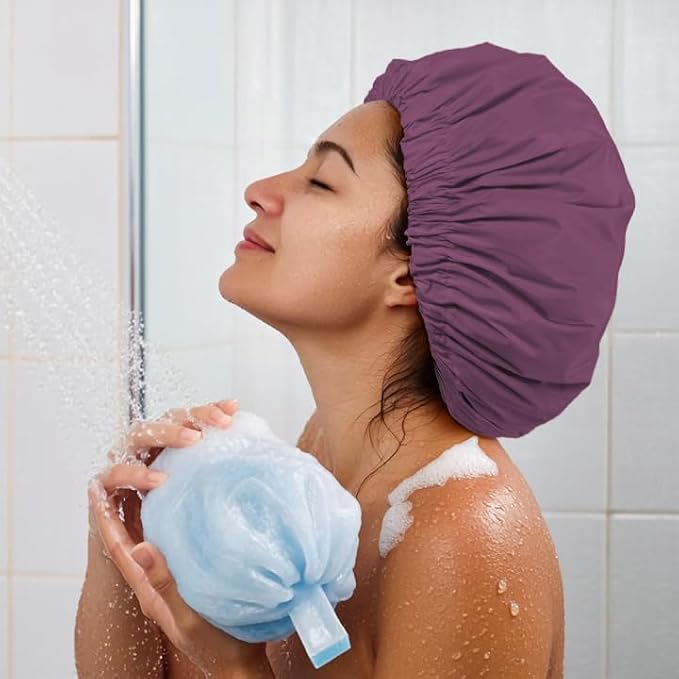 Reusable Shower Cap for Women, Large Waterproof Shower Essentials Bonnet - Image 4