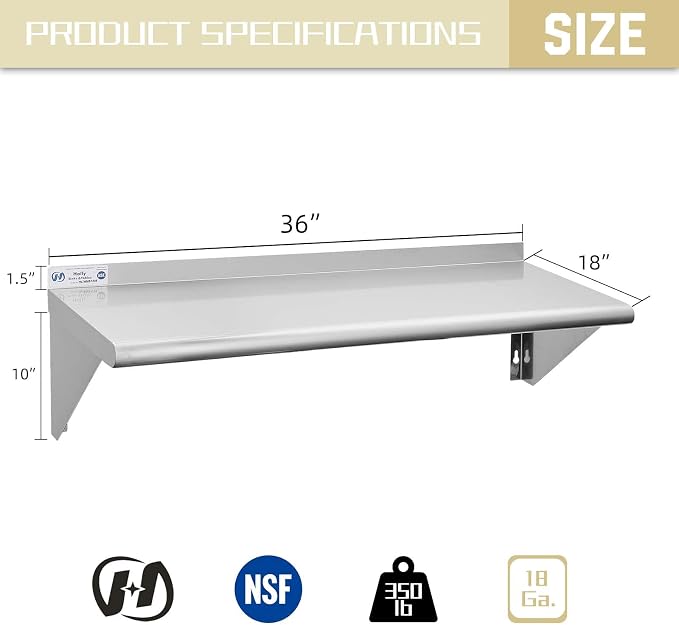 HALLY SINKS & TABLES H Stainless Steel Shelf 18 x 36 Inches, 350 lb, Commercial - Image 3