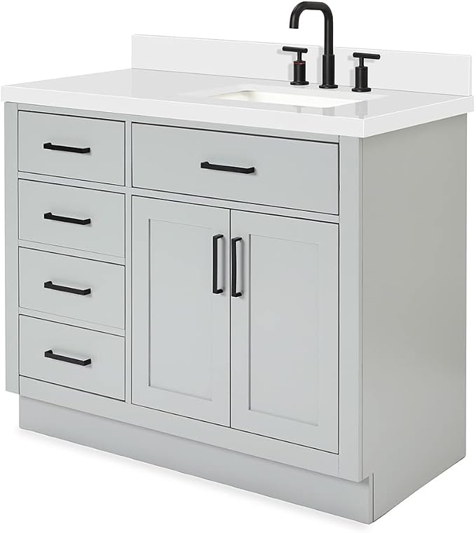ARIEL Hepburn 43 Inch Single Sink Bathroom Vanity in Gray, 1.5 Edge Quartz Top - Image 8